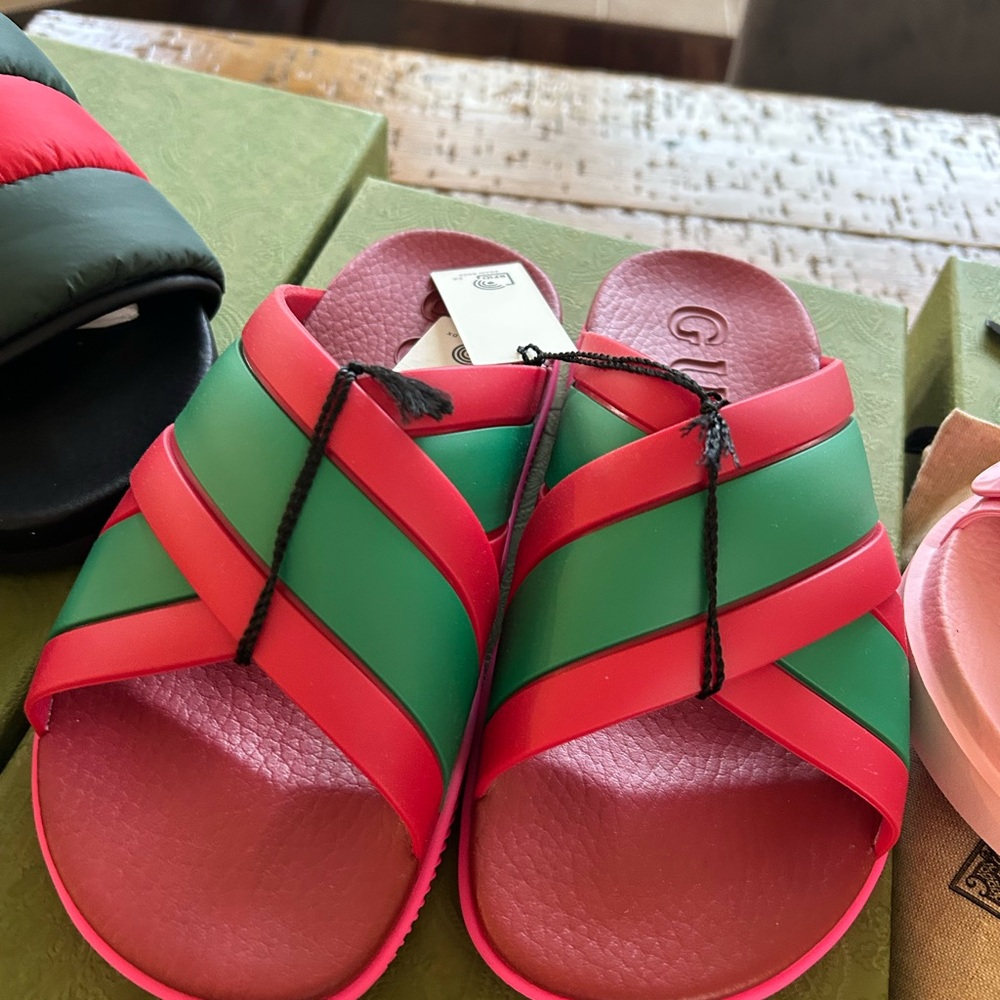 Gucci Red and Green Slide Sandals